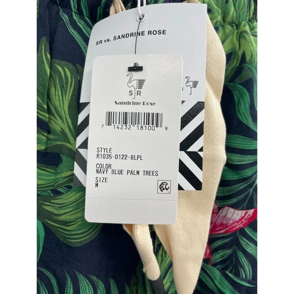 Free People Sandrine Rose Bush Pants Navy Blue Palm Trees Tie Waist Cropped Sz M - Picture 13 of 15